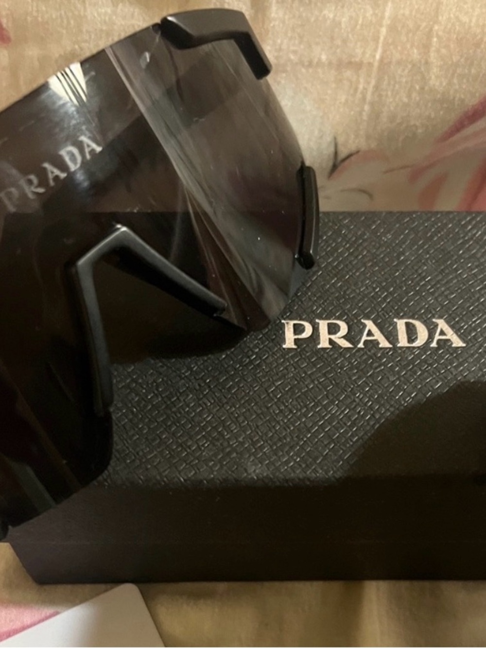 Prada Shield Sunglasses in Black with Red Brow Accent - Picture 3 of 3
